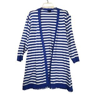 Talbots Natalie Striped 3/4 length sleeve cardigan, blue/white, size 2X